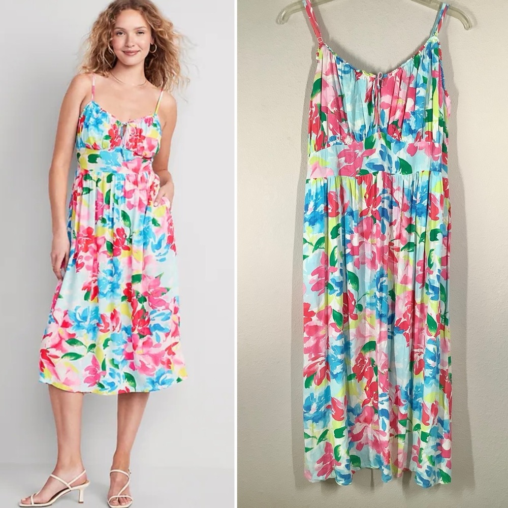 OLD NAVY Babydoll Dress XXL TALL Sleeveless Floral Midi Boho Resort Vacation